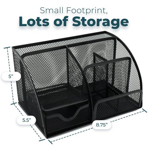 Greenco Black Mesh Desk Organizer, 6 Compartments, Office & Dorm Room Supplies Caddy, Steel Wire, 2 Count