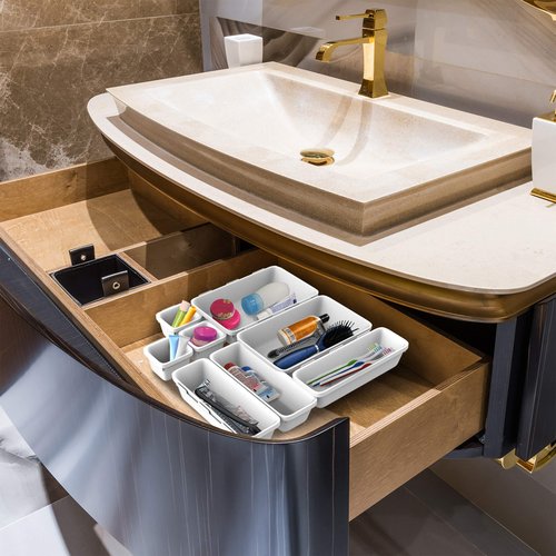 8 Pc. Drawer Organizer Bin – Space Saver Plastic Stacking Modular Kitchen, Bedroom, Office and Bathroom Vanity Storage Compartment Tray by Lavish Home White