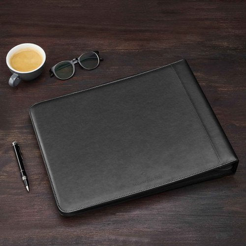 GALLAWAY LEATHER 7 Ring Checkbook Binder for Business Checks, PU Leather Check Binder Portfolio with Zipper,600 Checks Capacity,for Executive and Personal Use (Black)