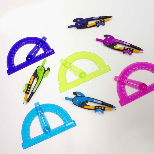 BAZIC Products Geometry Math Compass Set w/Scale-Arm, 6" Swing Arm Protractor, & HB Wood Pencil, Inch Centimeter, Mathematical Drafting Drawing Tool, 24-Pack