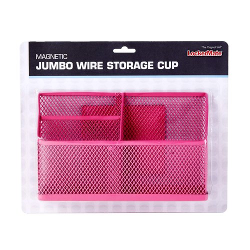 LockerMate Magnetic Pencil Holder, Locker Organizer with 3 Mesh Storage Compartments, Pink