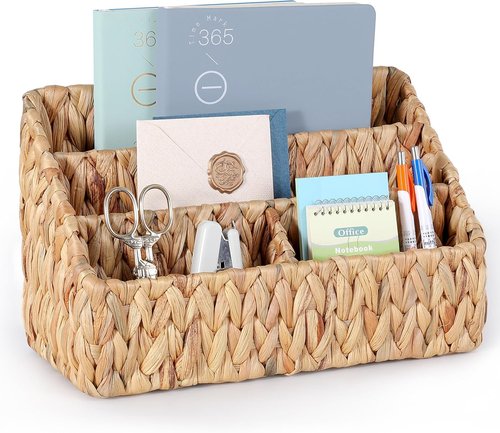 DINGTAI Natural Desk Organizer - Large Water Hyacinth Mail Holder & Tabletop Storage Solution