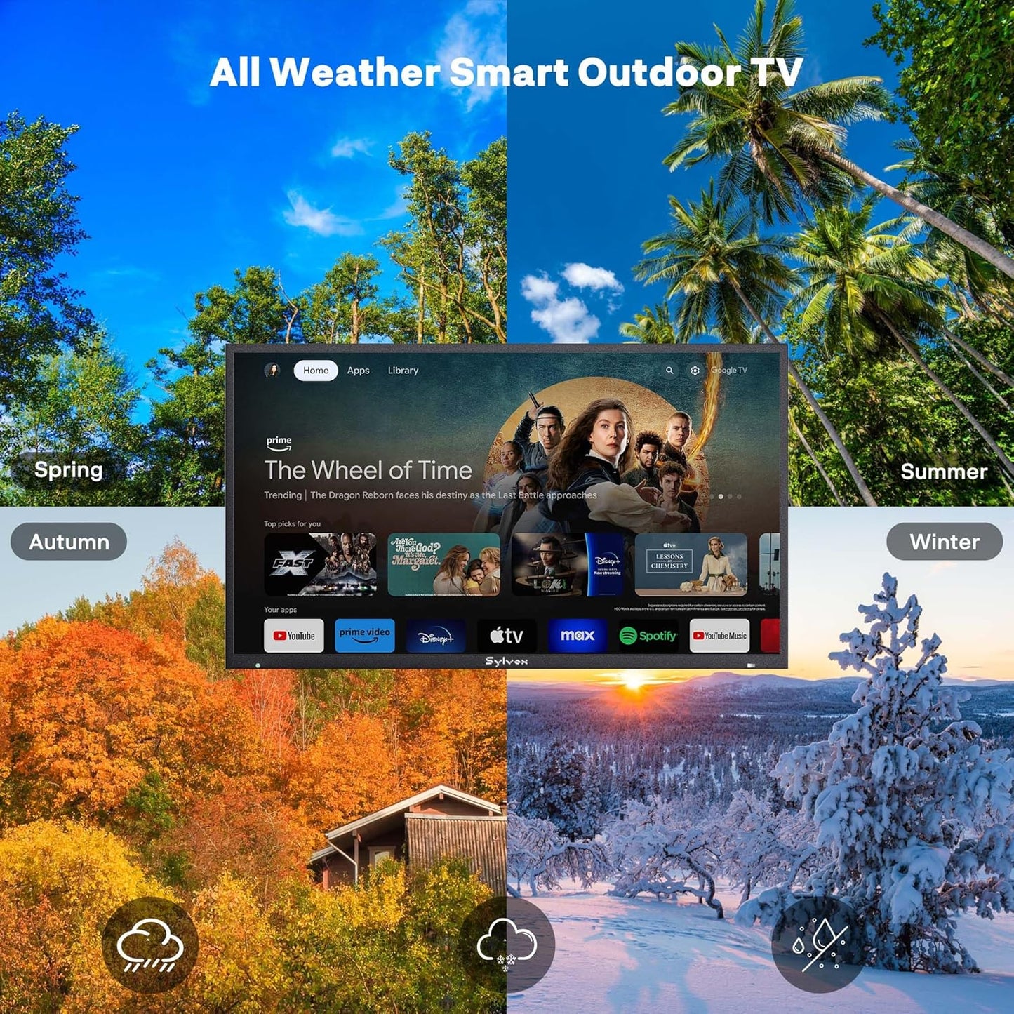 SYLVOX 75” Outdoor Smart TV - Superior Waterproof Performance & Anti-Glare Matte Finish | Dolby Atmos, 1000 Nits
