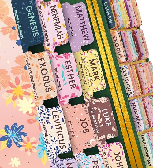 Bloom Queen™ Bible Tabs for Women Study Bible – Soul Nourishing Book Summaries – 66 Peel-and-Stick Large Print Laminated Bible Book Tabs | Floral Tabs for Bible Study Supplies, the Shepherd of Life