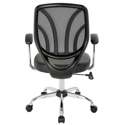 Office Star Breathable Screen Back Office Chair with Padded Faux Leather Seat and Chrome Finishes, Black