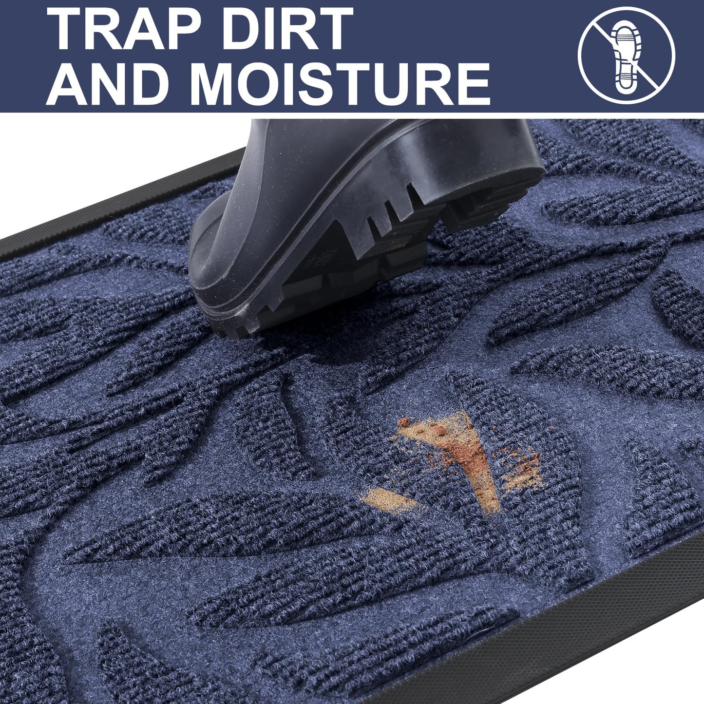 Smiry Front Door Mat Indoor Outdoor Entrance, Heavy Duty Natural Rubber, Trap Dirt and Moisture, Non-Slip Doormats, Low Profile, Easy Clean Patio Porch Entryway Mat, 35x23, Navy