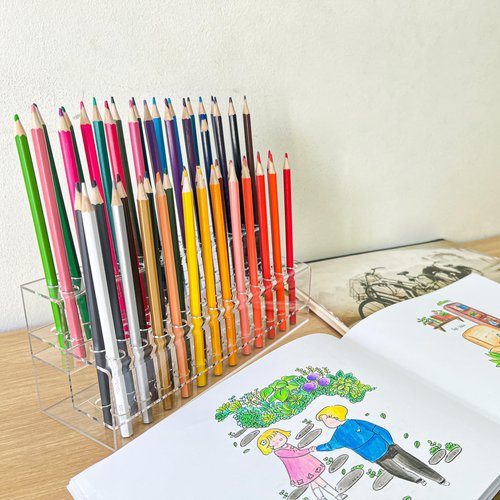 48 Holes Pen Display Stand Pencil Acrylic Holder for Craft Shows, Beaded Eyebrow Art Brush Rack, Makeup Tool Organizer, Home Office Desk & School Supplies Stationery Storage, Cosmetic Brushes Shelf