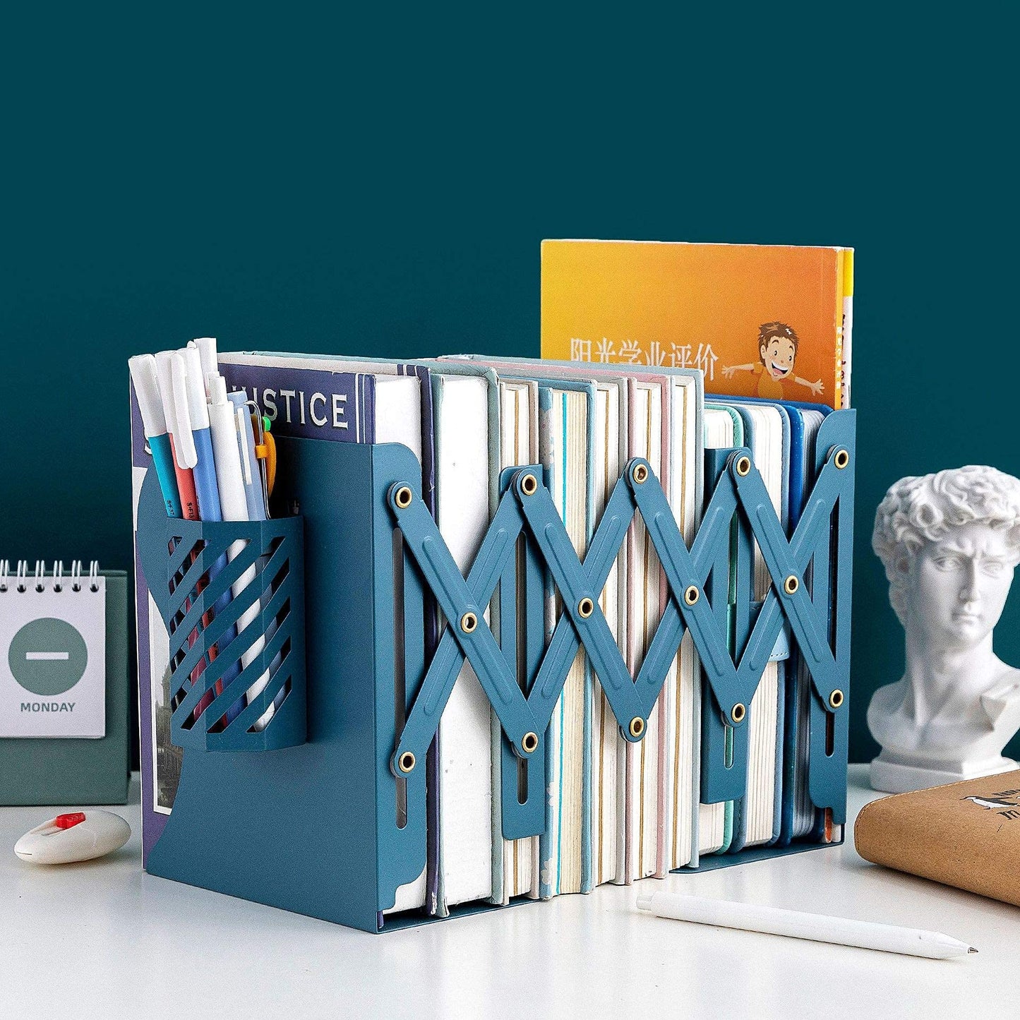 Gardesk Adjustable Bookends Metal Book Ends for Heavy Book Holder Heavy Duty Bookends Nonskid Bookcase Desktop Book Organizer Binder Holder (Blue)