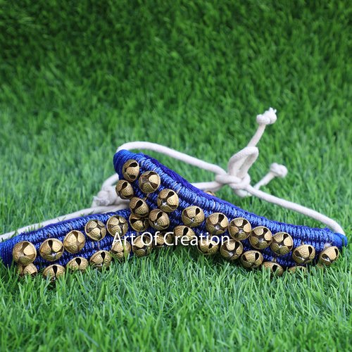 Art of Creation Kathak Dancing Ghungroo Anklet Bells Par 2 Line 20 + 20 Bells Indian Classical Dancers Musical Instrument For Dancing Bharatnatayam 40 Bell Blue Paded