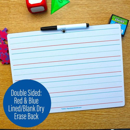 Flipside Products 9" x 12" Two Sided Dry Erase Red & Blue Ruled with attached marker, Learn To Write, Lined For Writing Practice, Pack of 12