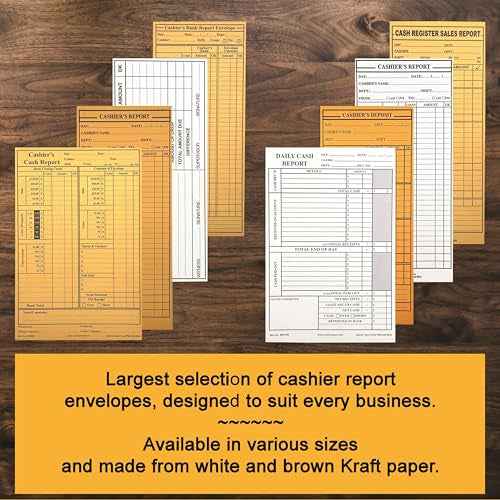 400 Cashier Depot - Cashier's Report Envelope MT230S, 4 1/2" x 10 3/8", Sturdy 24lb. Brown Kraft, Cash Drop Envelopes, Peel & Seal Flap, 400 Count