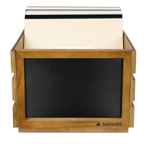 Navaris Wood Record Crate - Vinyl Album Storage Holder Box Wooden Case with Chalkboard Sign Board - Holds up to 80 LP Records - Dark Brown