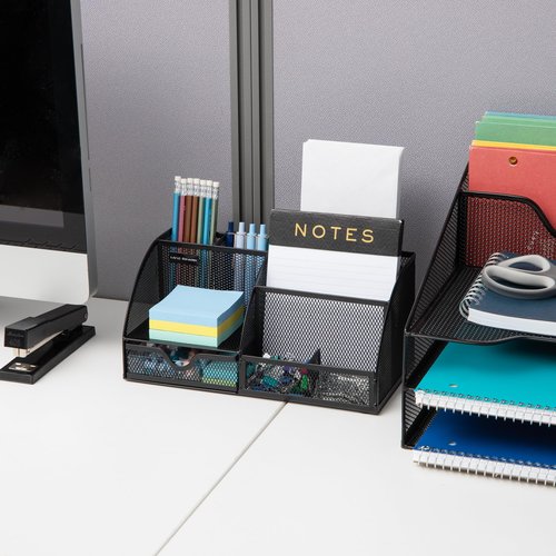 Mind Reader Desktop Organizer, File Storage, Accessory Storage, Workspace, Office, Metal Mesh, 11" L x 5.5" W x 5.25" H, Black