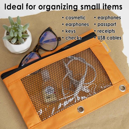 BAZIC Products Pencil Pouch 3 Ring Binder Pouch w/Rivet Enforced Rings Holes, Pastel Color Mesh Window Zipper Pouchesr, 24-Pack