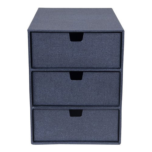 Bigso Box of Sweden Ingrid 3-Drawer Fiberboard Desk Organizer for Office Supplies and Accessories - Stackable Makeup Drawer Organizer - 6.3in x 9.9in x 8.1in - Blue