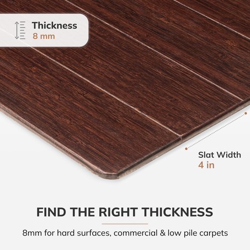 Anji Mountain Office Chairmat Thickest & Sturdy Bamboo Chairmats Highly Premium Quality Anti-Slip Heavy Duty For Multi-Purpose Hardwood Floor Office & Home Floor Protector Office Chair mat-8mm Thick