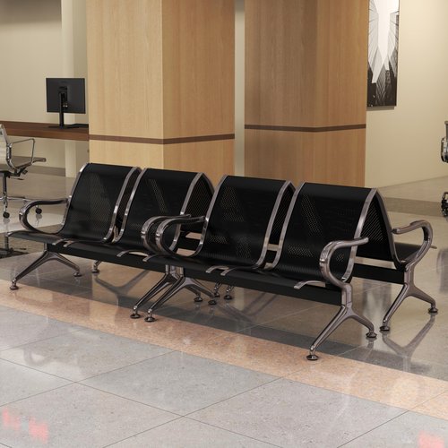 Kinsuite Airport Reception Bench - 2 Seat Guest Chairs with Arms for Office, Bank, Hospital - Black