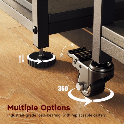 RoleDec 2-Tier Large Under Desk Printer Stand with Storage, 3D Printer Table with Height Adjustable Shelf & Charging Plug, Rolling Cart with Wheels for Home Office (Obsidian Black)