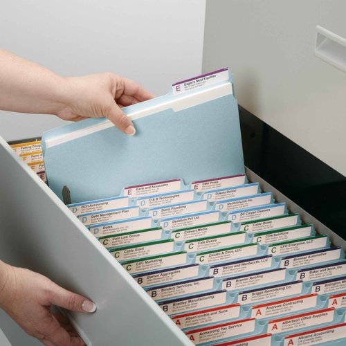 Smead 100% Recycled Pressboard Fastener File Folder, 2 Fasteners, 1/3-Cut Tab, 2" Expansion, Legal Size, Blue, 25 per Box (20001)