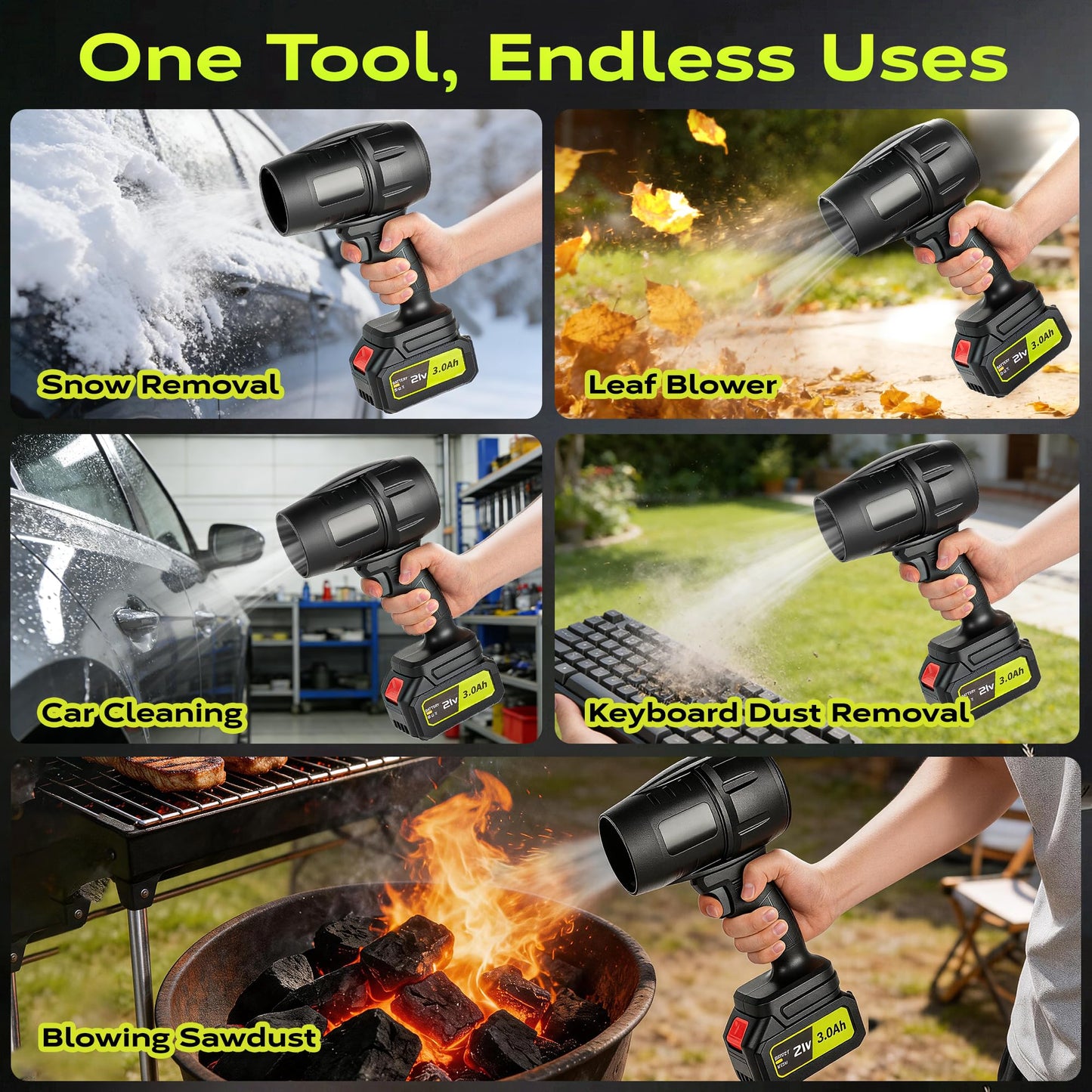 IOOKNA Leaf Blower Cordless, 100000 RPM Electric Portable Leaf Blower with 21V, 2 x 3.0Ah Battery, Ultra-Light Turbo Handheld Blower for Leaves, Patio, Snow, Lawn, Dust