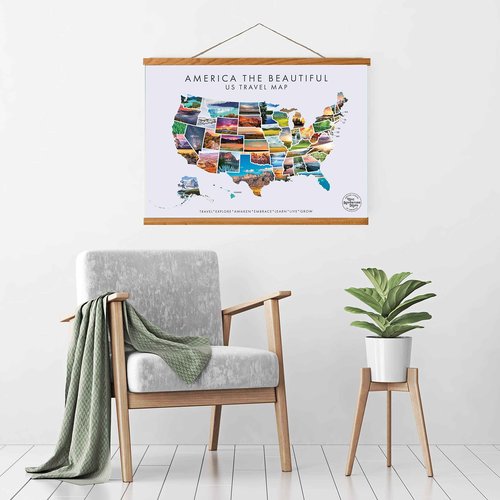 Epic Adventure Maps - USA State Travel Map Poster - Includes Push Pins + Magnetic Frame - White / 24 x 17 Inches