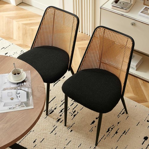 Homedot Circel Dining Table with Rattan Chairs for 2, Modern Dinette Set with Table and 2 Upholstered Dining Chairs, Classic Kitchen Table and Chairs Set for Living Room,Restaurant, Dining Hall