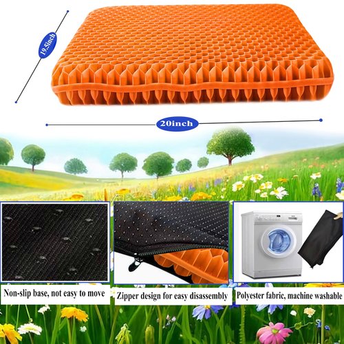 Plus Size Gel Seat Cushion for Long Sitting, Extra Large and Thick, Gel Seat Cushion for Back, Hip, Sciatica, Tailbone Pain Relief, Used for The Office, Wheelchair, Recliner, Car, Stadium(Orange)