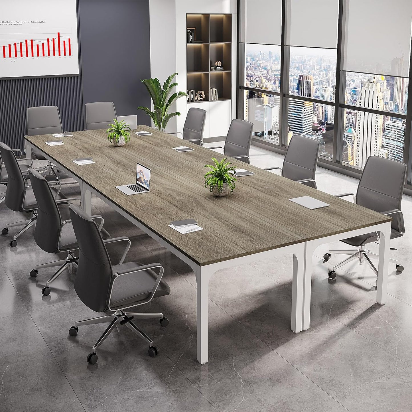 Tribesigns 13 FT Conference Room Table - Modern Oak Meeting Desk for Boardroom | 78.74" W x 27.56" D