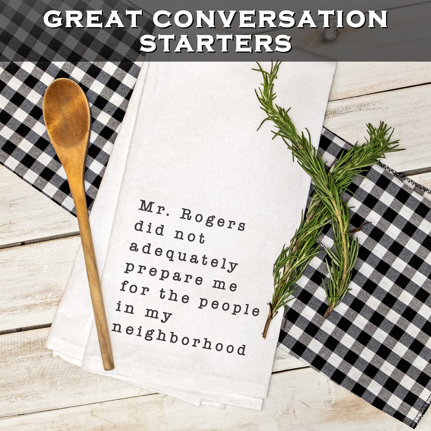 MAINEVENT Mr Rogers Dish Towel 18x24 Inch, Funny Kitchen Tea Towel Neighborhood Friends Adult Humor Decor, Women Hostess Gift