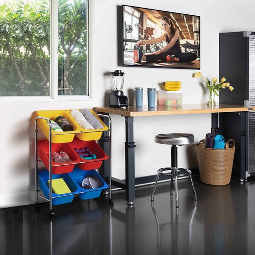 Seville Classics Rolling Utility Organizer Storage Cart, for Home Office, School, Classroom, Scrapbook, Hobby, Craft, 6-Bin, Multicolor