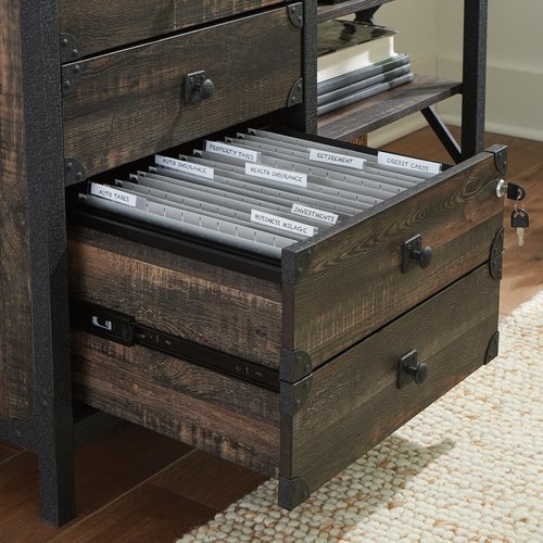 Sauder Steel River Commercial Office Credenza, L: 42.05" x W: 20.08" x H: 29.53", Carbon Oak Finish