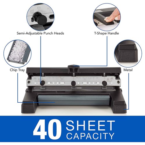 Swingline 3 Hole Punch Heavy Duty, 40 Sheet Capacity Three Hole Puncher 3 Ring, Adjustable 2-4 Hole Paper Punch, Black (74450)