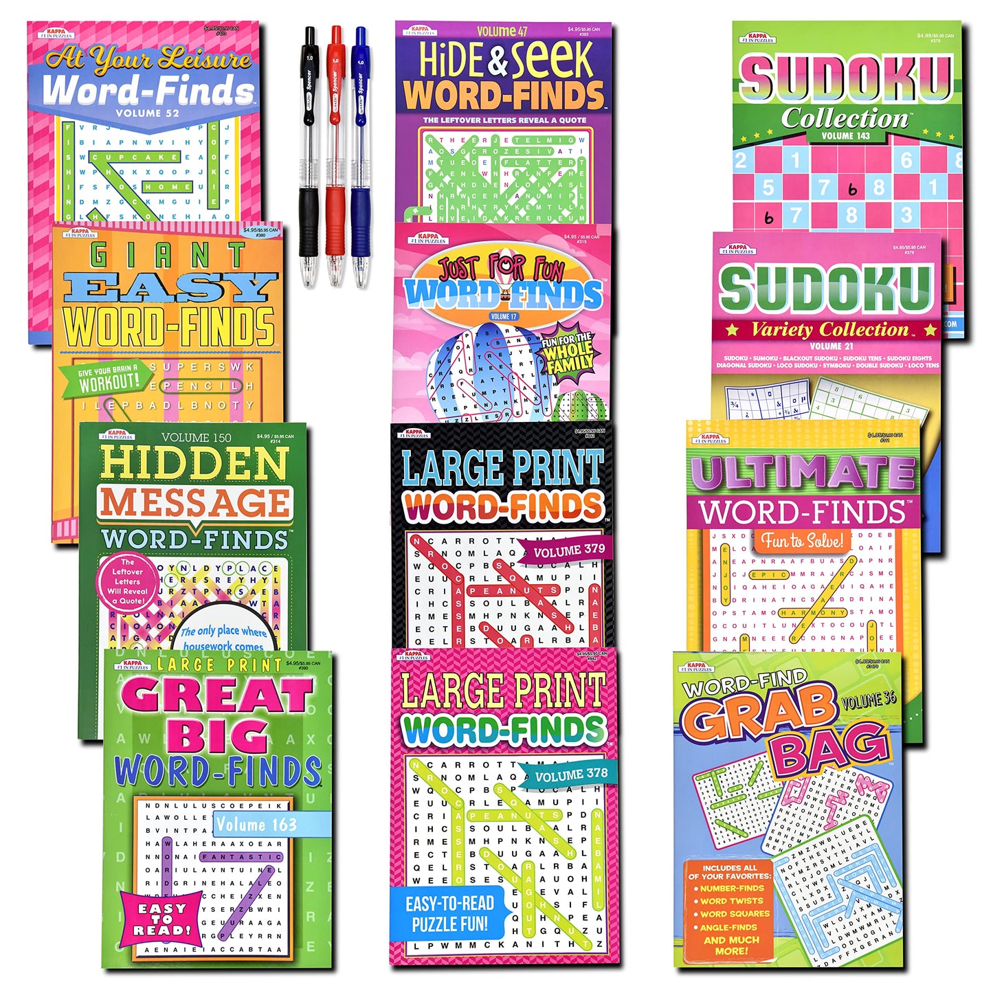 17-Pack 1400+ Sudoku Puzzles for Adults, Large WordSearch Puzzle for Adults, Aging Seniors Brain Stimulation Activity Books (Variety Pack Bulk) - Large 8x10 & Digest 5x8 Combo