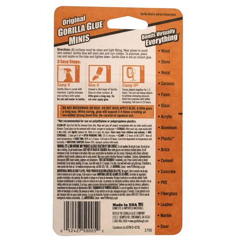 Gorilla Glue | Original Waterproof Polyurethane Adhesive - Brown, 4 Tubes (3g Each) for All-Purpose Use
