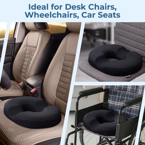 5 STARS UNITED Donut Pillow Hemorrhoid Tailbone Cushion – Large Cushion for Pain Relief – Coccyx, Prostate, Sciatica, Pelvic Floor, Pressure Sores, Pregnancy, Postpartum Recovery, Black