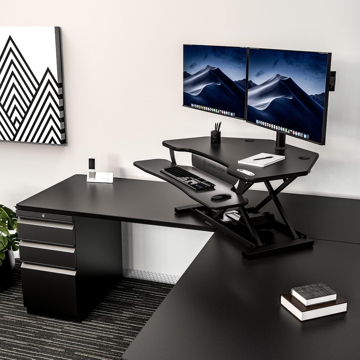VERSADESK PowerPro Elite Smart Corner Standing Desk Converter - Adjustable Sit Stand Desk Riser with Keyboard Tray & USB C Ports - App Controlled Height Adjustment for Home or Office | Black (36" x