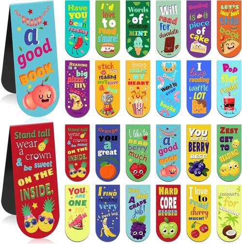 Skiennix 48-Pack Scented Bookmarks | Magnetic Scratch & Sniff Fruit Page Markers for Kids
