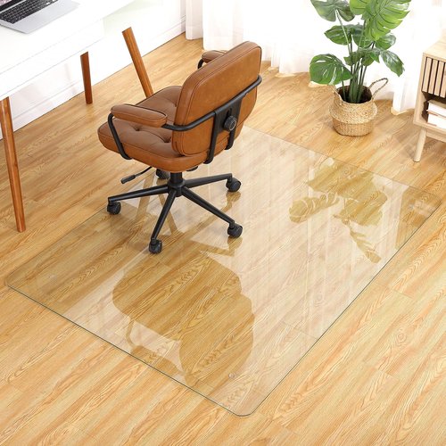Tempered Glass Office Chair Mat, 0.2 Inch Thick Clear Glass Floor Carpet with Round Corner and Polished Edges, 1000 Lbs Capacity, Scratch-Resistant, Desk Mat for Office(55" x 46")