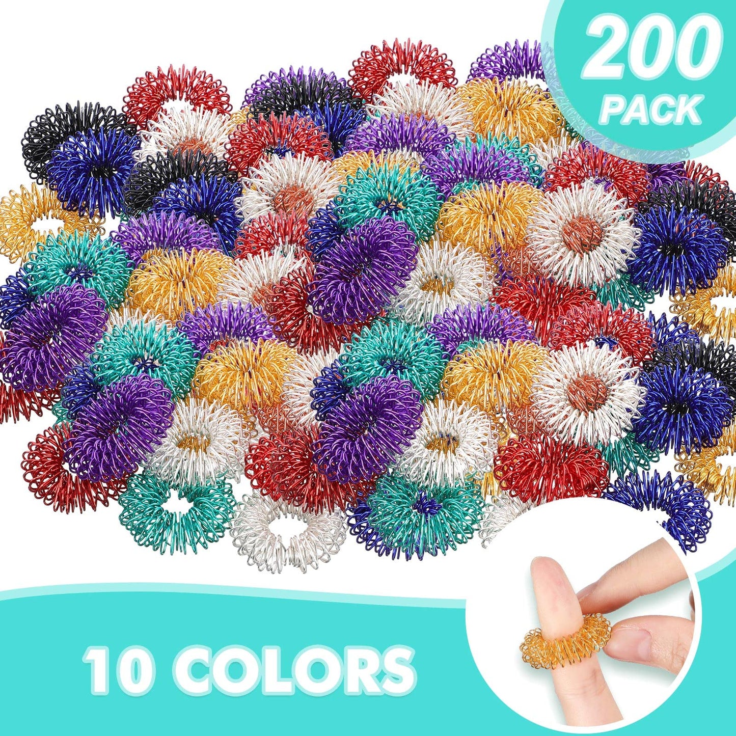 Nuogo 200 Pcs Acupressure Rings Fidget Spiky Sensory Finger Massager Ring Stress Relief Fidget Sensory Toys Anxiety Relief Toys Stress Reducer for Men, Women(Classic Color)