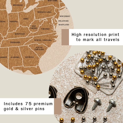 Push Pin USA Travel Map – Large 30" x 20" United States Pin Board with Premium Push Pins – Cork Display for Tracking U.S. Adventures – Unique Gift for Travelers, Couples, and Families
