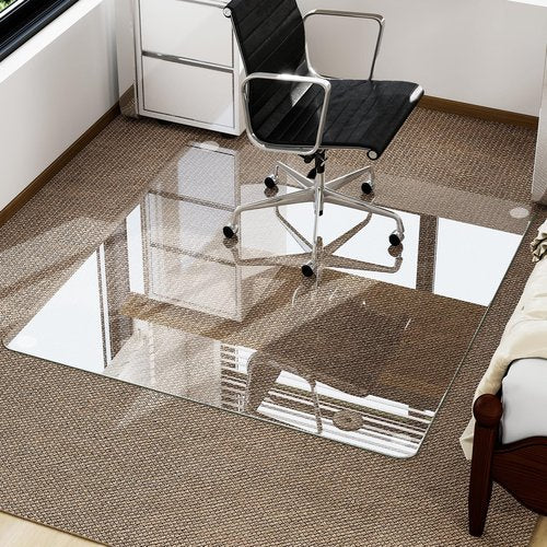 HARRITPURE Tempered Glass Floor Mat - 46x46 inch Square Office Chair Mat for Carpet Clear Glass Mat for Hardwood Floor/Carpeted Floors 1/5" Thick