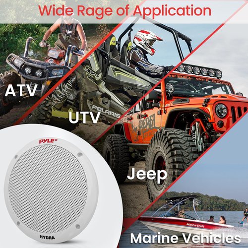 Pyle 6.5 Inch Dual Marine Speakers - 2 Way Waterproof and Weather Resistant Outdoor Stereo Sound System with 400 Watt Power, Polypropylene Cone and Butyl Rubber Surround - 1 Pair - PLMR605W(White)