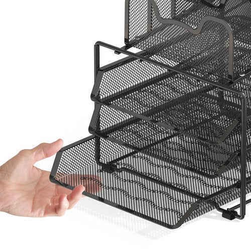 Simple Houseware Desk Organizer with 3 Sliding Tray and 5 Stacking Sections, Black
