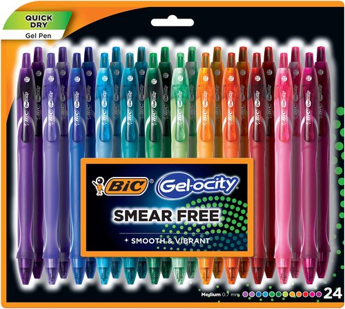 Bic Gelocity Quick Dry Assorted Colors Gel Pens - Medium Point (0.7mm) - 24 Count Pack - Retractable Colored Pens with Comfortable Grip