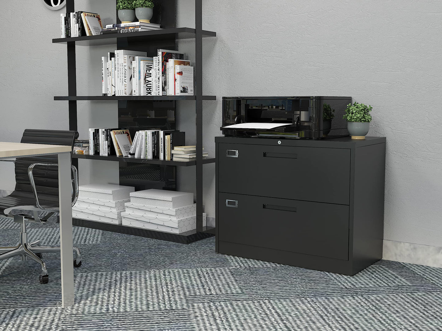BYNSOE 2 Drawer Lateral File Cabinet Metal Filing Cabinet with Lock Office Home Steel Lateral File Cabinet for A4 Legal/Letter Size Lockable Wide Metal Cabinet,Assembly Required(2 Drawer, Black)