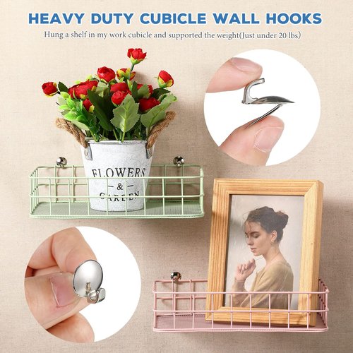 Ripeng 40 Pcs Cubicle Hooks for Fabric Wall, Cubicle Picture Hangers, Fabric Panel Wall Push Pin Hooks Wire Clips Metal Coat Hanger for 20 Lbs Office Kitchen Home Hanging Key Accessories