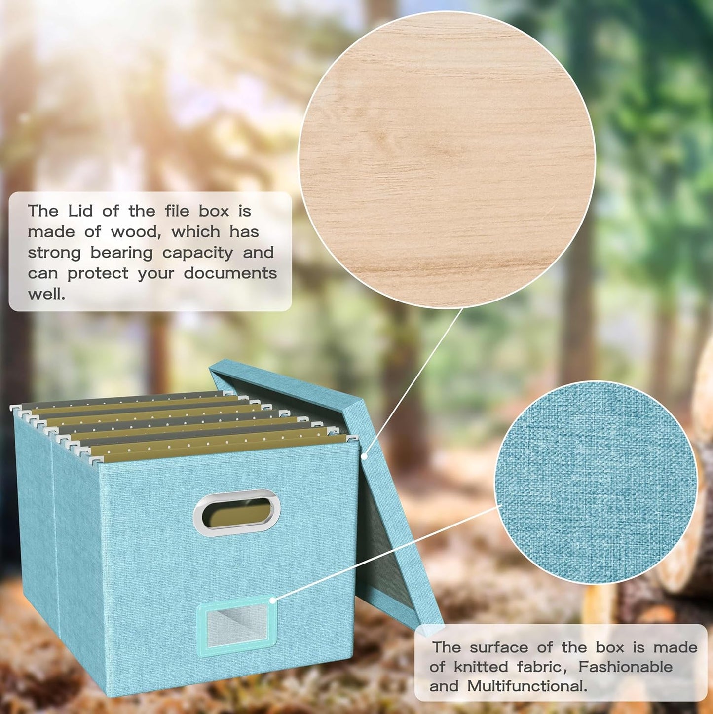 Skiennix File Storage Organizer - Portable Filing Box with Lid for Letter/Legal Folders | Light Blue - 2 Pack