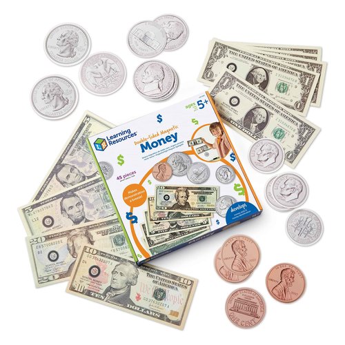 Learning Resources Double-Sided Magnetic Money 45 Pieces, Ages 5+ Play Money for Kids, Pretend Play Money, Classroom and Teacher Supplies