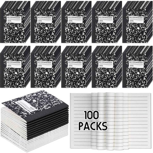 Fainne 100 Pack Mini Composition Notebook Bulk 4.5" x 3.3" Pocket Composition Books Small Narrow Ruled Compositions Note Pad Marble Journal Books for Students School College Office 60 Pages(Black)