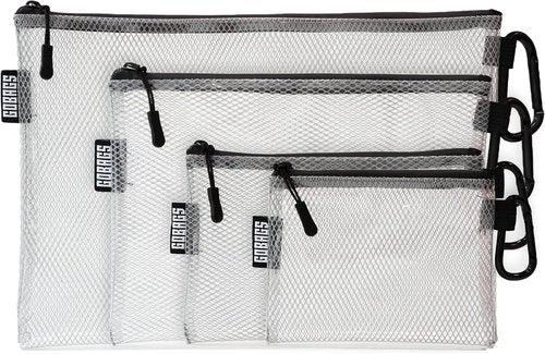 GOBAGS Clear Zipper Pouch Set - Multi-Size Cable Organizer & Travel Gear Bag for Electronics | 4-Pack